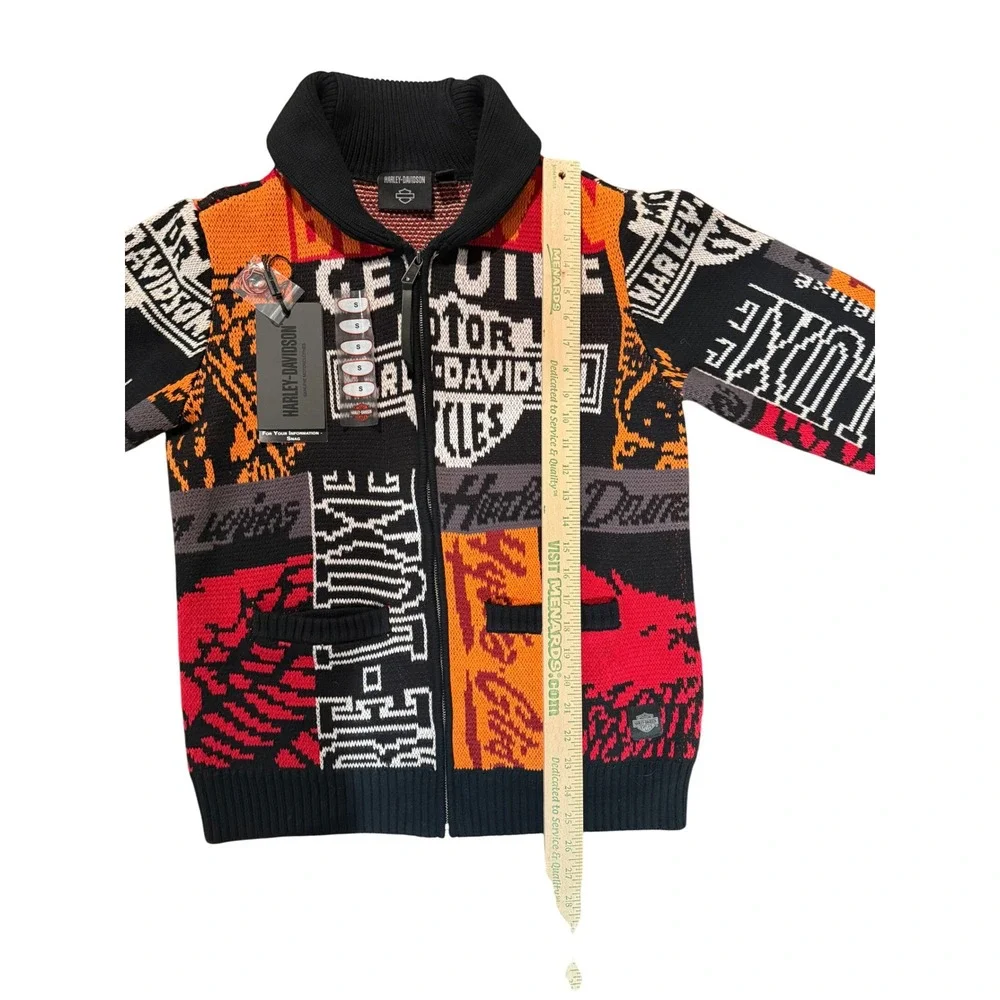 Harley Davidson Mens Multicolor Patchwork Zip Up Knit Sweater Jacket Size S Rare
